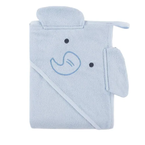 MELLOW sinine kapuutsiga vannirätik lastele 100x100