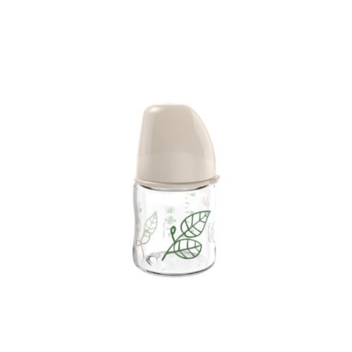 nip® Cherry Green laia kaelaga klaasist lutipudel, koolikutevastane ja aeglase vooluga Beige 0+, 120ml
