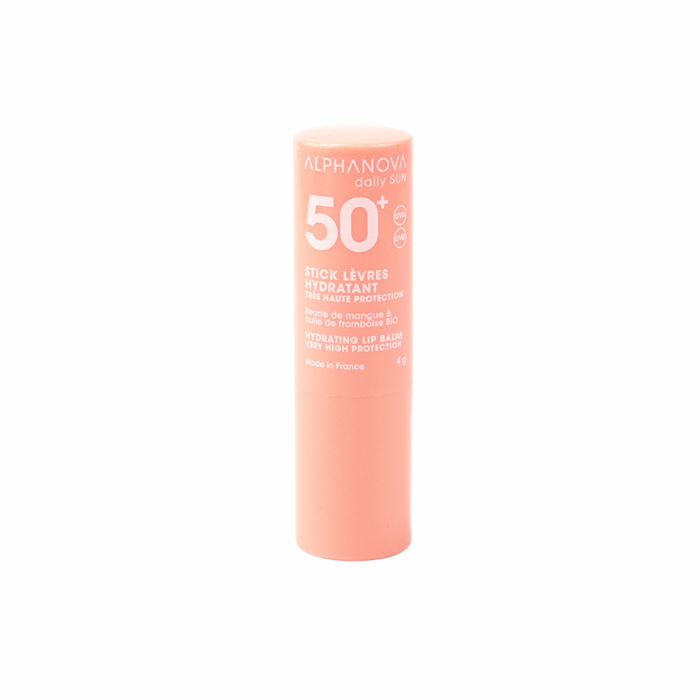 ALPHANOVA Daily Sun SPF50+ niisutav huulepulk mangovõi ja vaarikaõliga monoi lõhnaga, 4 gr