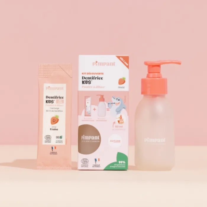 PIMPANT maasikamaitseline hambapasta lastele pudel + täide, 80 ml